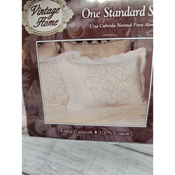 NEW Vintage Home 2 Standard Shams Taped Cutwork Cotton Cream Beige NIP - Picture 1 of 6